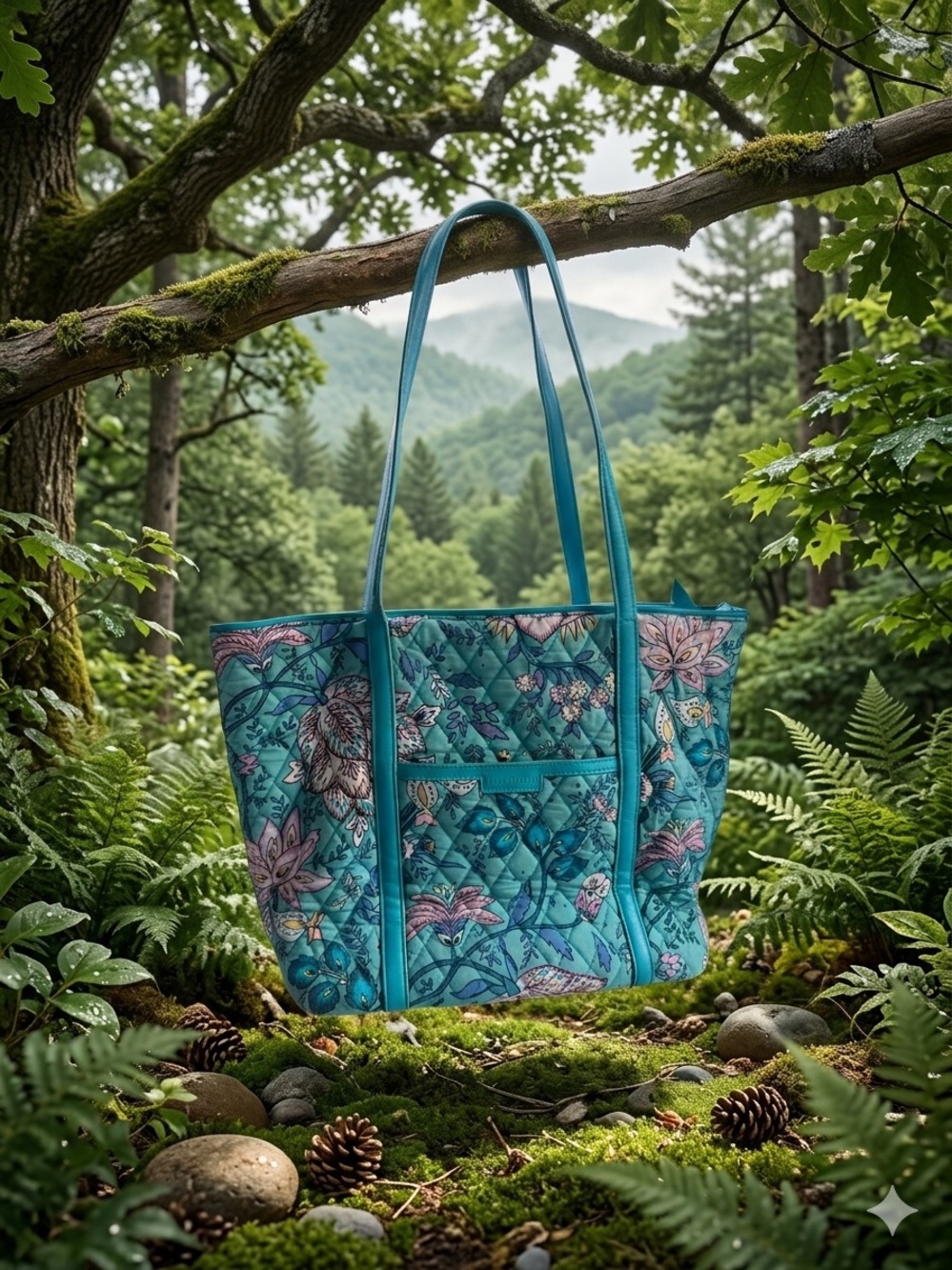 Vera Bradley Teal Floral Quilted Tote